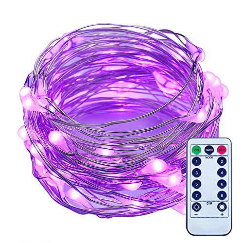 ITART Purple LED String Lights with Remote Timer Dimmable Mini Fairy Lights Battery Operated 50 LED 16.7 Ft Thin Wire Rope Lights for Christmas Dorm Halloween Wedding Bedroom Decoration