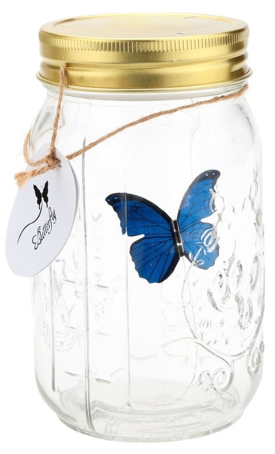 Tap to Activate Made of Glass Animated Butterfly in a Jar LED Lighted 