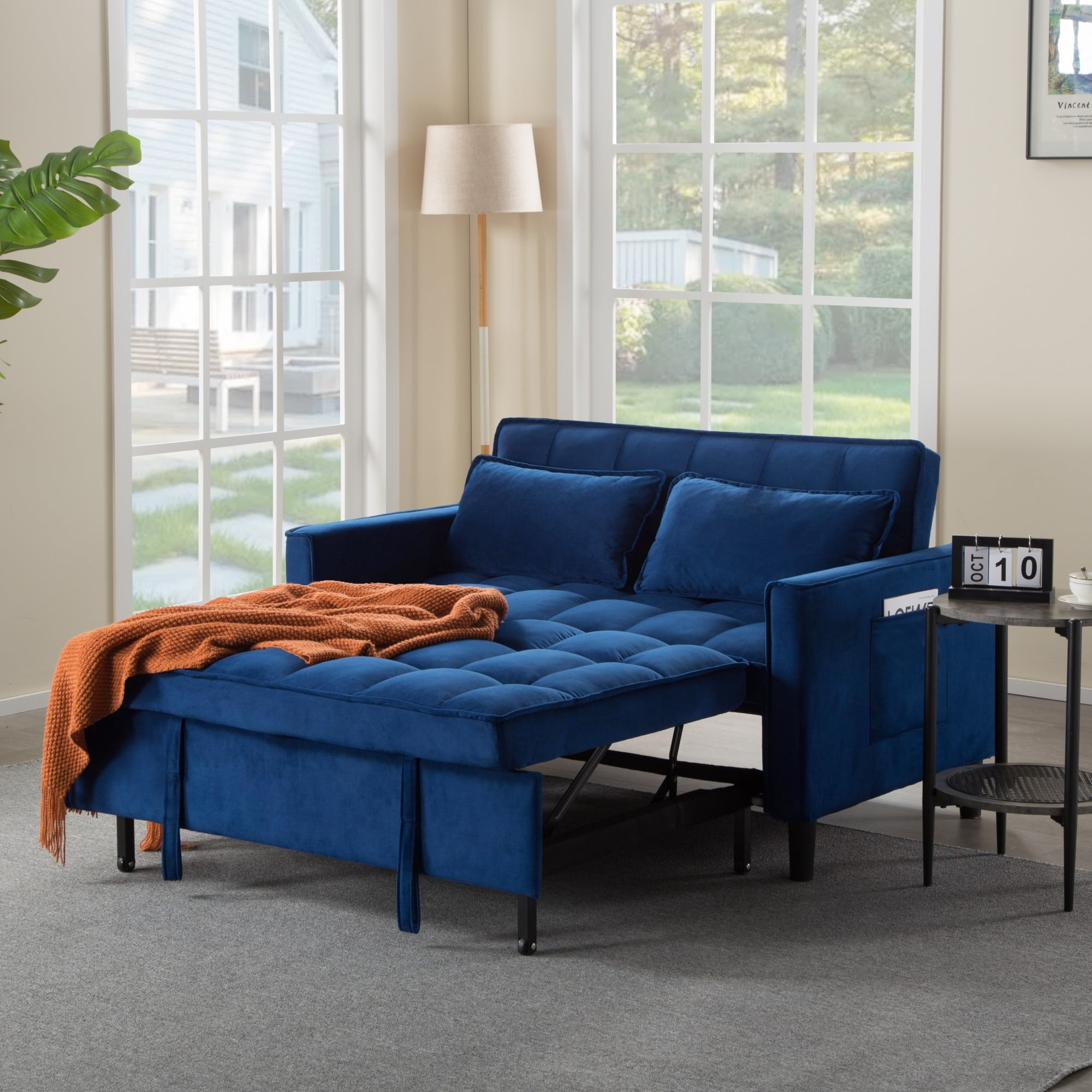 Gewnee 53.94" Pull-Out Sofa Bed – Convertible Twin Size Sleeper Bed,3 Adjustable Backrest Angles & Storage Side Pocket for Living Room,Office,Guest Room.Blue
