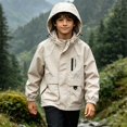 thumbnail image 5 of FAVIPT Boys Waterproof Coat Long Sleeve Zip Up Windproof Hooded Jackets Lightweight Outdoor Coats with Zipper Pockets Beige,7-8 Years, 5 of 9
