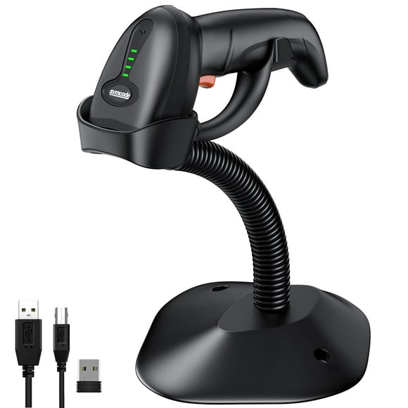 Symcode Bluetooth Wireless Barcode Scanner with Auto-Sensing Stand,Putting on Stand to Scan Automatically Sense Scanning 2D QR Bluetooth Barcode Scanner with Battery Lev