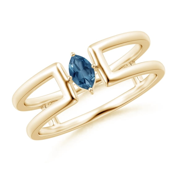 ANGARA Natural Marquise London Blue Topaz Parallel Split Shank Ring in 14K Yellow Gold for Women (Size-5x2.5mm) | November Birthstone Jewelry for Women | London Blue Topaz Ring (Ring Size- 7.5)