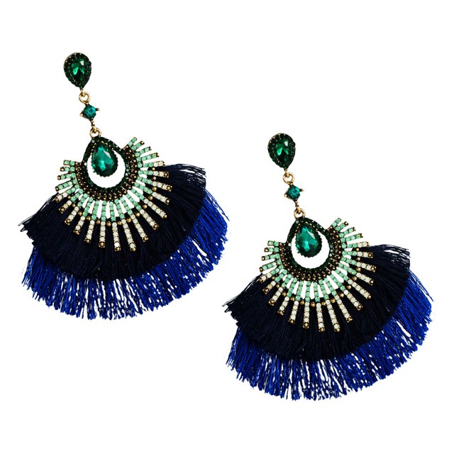 2 uds pendientes de borla accesorios de ropa flecos gota de diamantes de imitación oreja colgante Azul Yuyangstore pendientes de borla