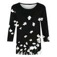 thumbnail image 6 of Yuanlook Womens Tops 3/4 Sleeve Shirts Round Neck Loose Business Tees Casual Blouses Floral Print T-shirts - Black - XXXXXL, 6 of 6