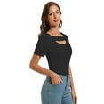 thumbnail image 6 of Women's Fashion Clothes One Piece Cutout Tops Short Sleeve Knit Slim Fitted Shirts Tee Tshirts, 6 of 6