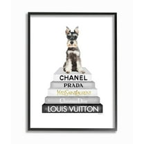 Stupell Industries Adorable Dog Sitting on Neutral Glam Fashion Book Stack Designed by Amanda Greenwood