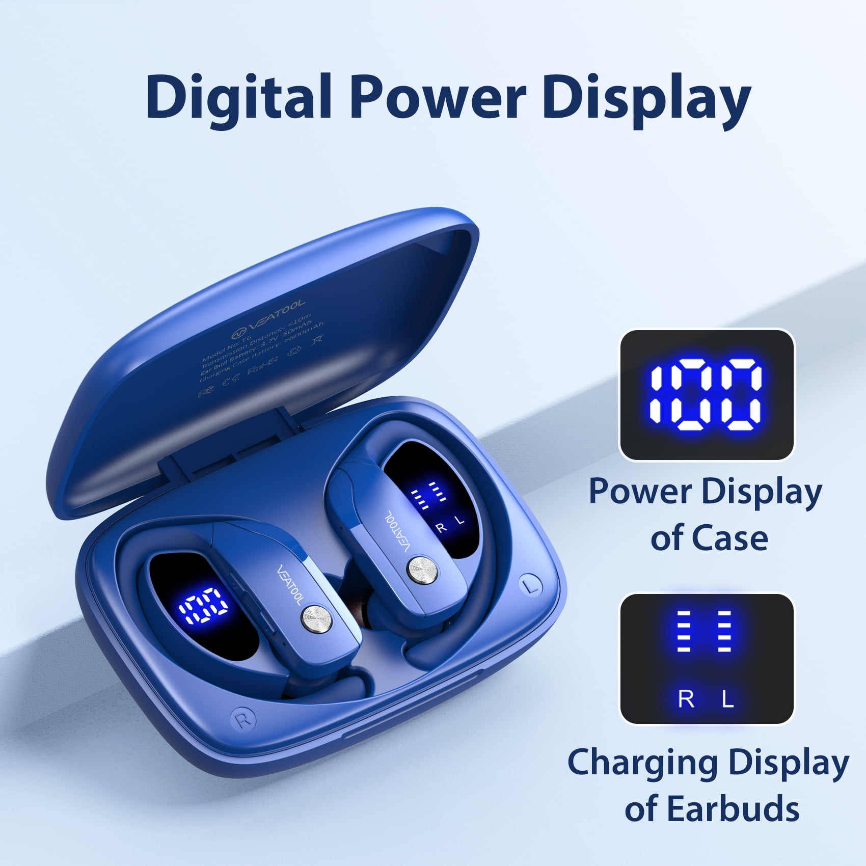 VEAT00L Wireless Earbuds Bluetooth Headphone Sport, Bluetooth 5.4 Earbud, 72Hrs Earphone with Earhook, Noise Cancelling Mic, IP7 Waterproof Headset for Workout/Running