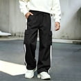 thumbnail image 6 of BXJX Boys Cargo Pants, Multi Pocket Straight‑Leg Side Stripe Elastic Waist Casual Trousers Black Size 15-16 T, 6 of 8