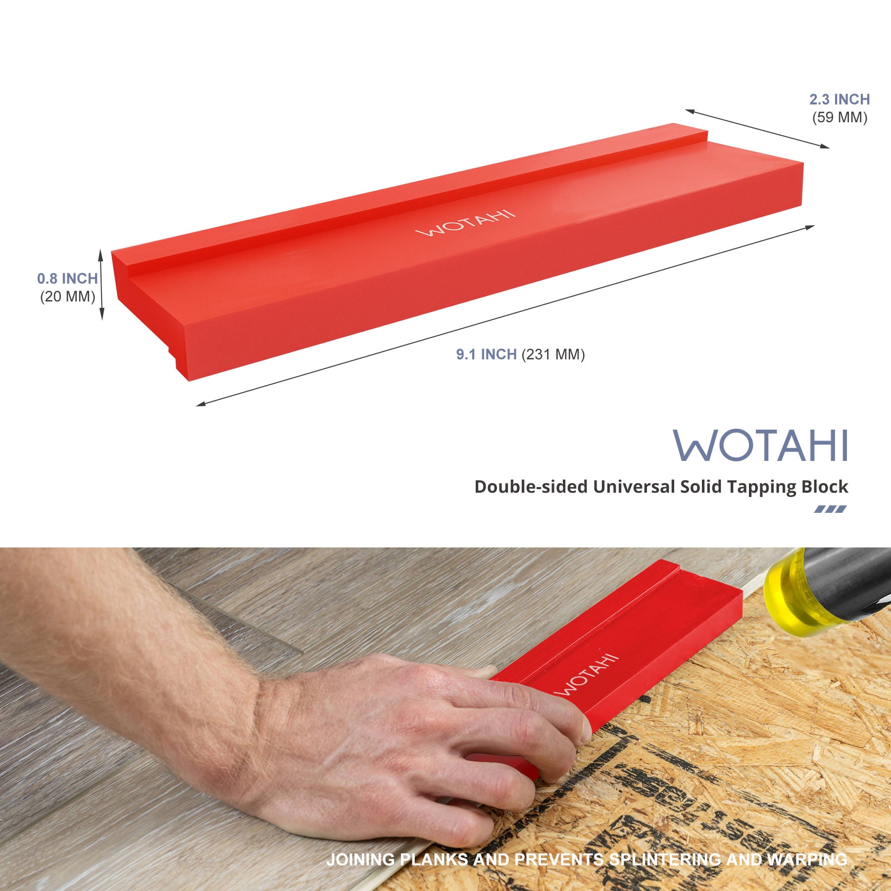 WOTAHI 43-Piece Pro Laminate Flooring Installation Tools Kit - 35 mm Double-Faced Fiberglass Handle Hammer, 40 Floor Spacers, Heavy Duty Pull Bar and Tapping Block for Hardwood, Laminate and Vinyl