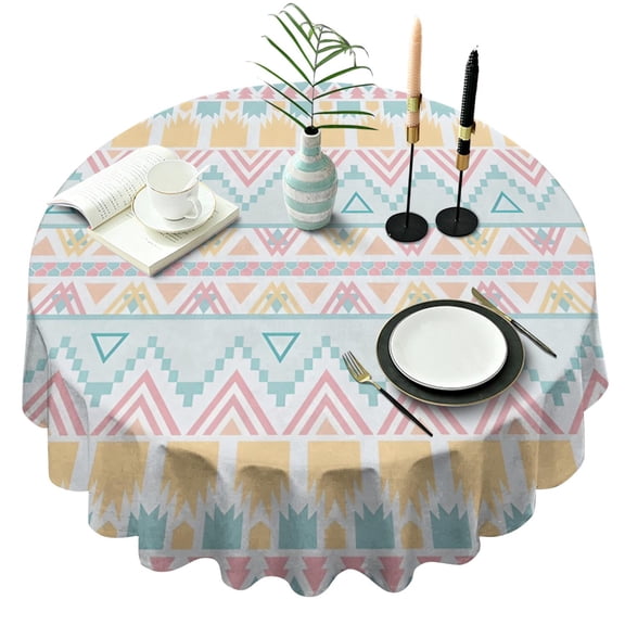Pastel Geometric Pattern Round Tablecloth 60"x60",Wrinkle Wipeable Table Cloth for Kitchen Dining Room Picnic Patio Party