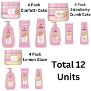 Dove x Crumbl Cookie-Inspired Collections Confetti Cake, Strawberry Crumb Cake, and Lemon Glaze Body Wash, Body Scrub, Aluminum-Free Deodorant, and Hand Wash 12-Units