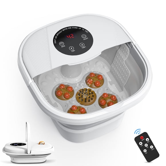 IKristin Foot Spa Bath Massager with Heat, Bubbles, Features 16 Auto Shiatsu Massage Balls for Foot Relax, Foldable and Portable Tub for Foot Soaking,Temperature Control,Massage Gift for Women Men