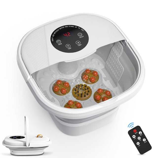 IKristin Foot Spa Bath Massager with Heat, Bubbles, Features 16 Auto Shiatsu Massage Balls for Foot Relax, Foldable and Portable Tub for Foot Soaking,Temperature Control,Massage Gift for Women Men
