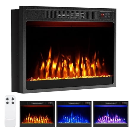 23-inch Electric Fireplace Inserts - 750W/1500W Fireplace Heater w/3 Flame Color, Adjustable Crystal Brightness, Thermostat, 1-8H Timer & Control, Recessed Fireplace Insert