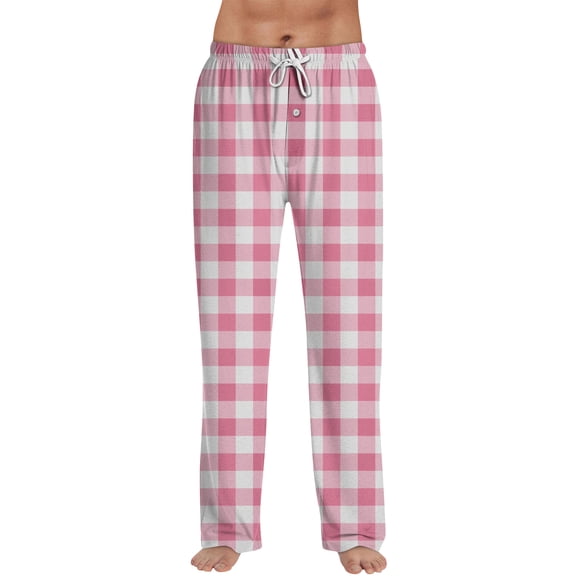 Garbnen Men's Plaid Pajama Pants Color Block Straight Leg Men's Sleep Pants Drawstring Spring Summer Trousers for Men with Pocket