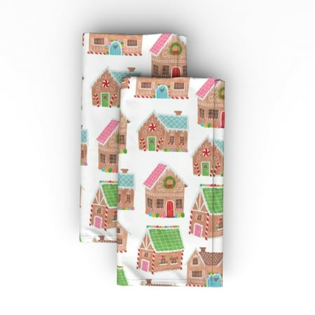 

Linen Cotton Canvas Dinner Napkins (Set of 2) - Gingerbread Christmas Holiday House Print Watercolor Food Print Cloth Dinner Napkins by Spoonflower