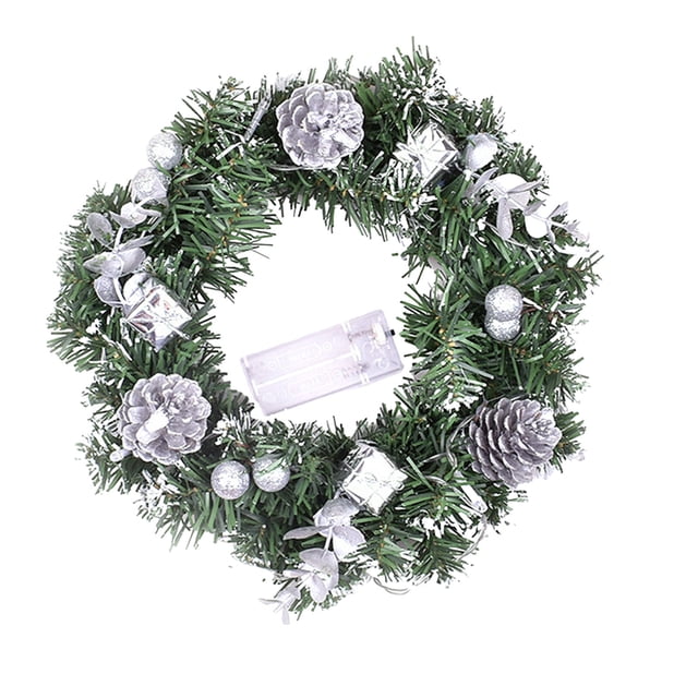 Couronne de Noël Argentée avec Baies, Pommes de Pin, Boules Rouges pour Porte, Fenêtre, Intérieur Extérieur, Fête Festive, Décoration Maison, Argent 7.87 X 7.87 Po
