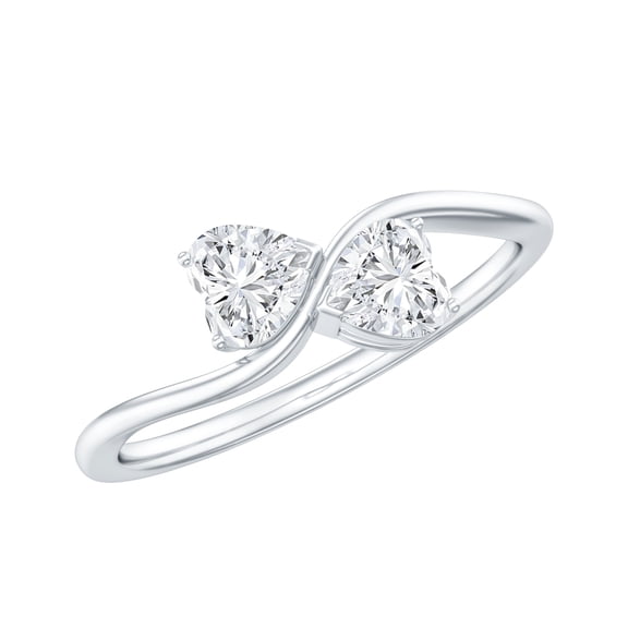 Certified Lab Diamond Heart Promise Ring, EF-VS Quality, Toi Et Moi Ring, 925 Sterling Silver, US 4.00