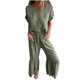 thumbnail image 1 of Trajes de Pantalones Sexy para Mujeres, Cuello Redondo Primavera/Verano Color Sólido Algodón/Lino Conjunto de Manga Corta para el Uso Casual, 1 of 7