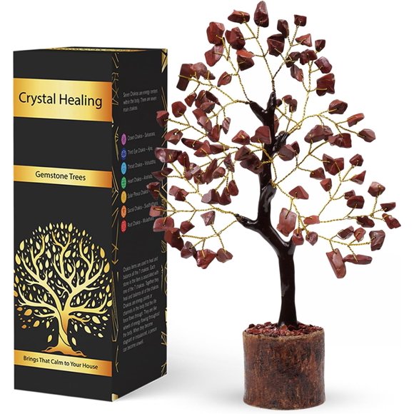 shiyou-Red Jasper Crystal - Gem Trees - Good Luck Money Tree - Spiritual Crystals and Stones - Rock Tree - Natural Home Decor - Crystal Accent Decor - Positive Energy Home - Housewarming Gifts