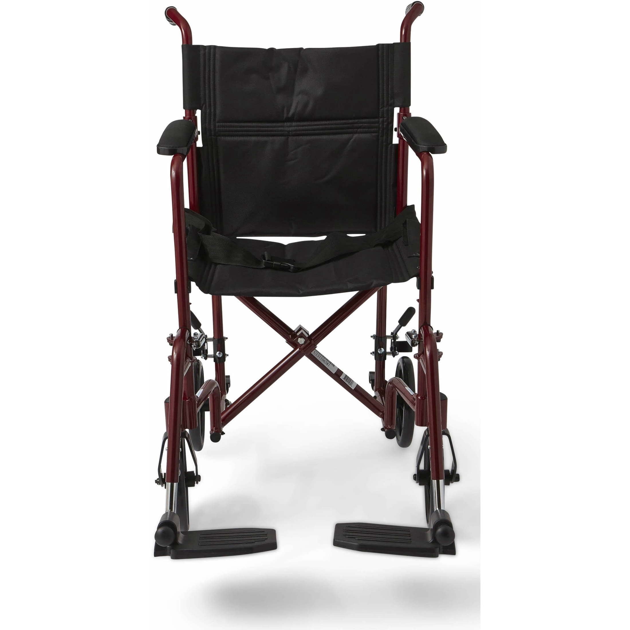 Medline Aluminum Transport Wheelchair with 8 in Wheels, Swing Away Footrests and Permanent Full-Length Arms, Red