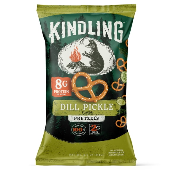 Kindling Protein Pretzels, Dill Pickle, 100% Whole Grain, 6.5 oz Bag