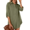 thumbnail image 3 of Defitshape Women's Button Down Shirts Long Sleeve Top Soft Long Tunics Fall Casual Spring Basic Button Up Shirt Army Green 3X-Large, 3 of 4
