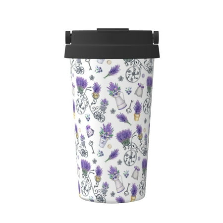

Gaeub Lavender Bicycle Print Travel Mug Insulated Coffee Mug with Leakproof Lid Travel Coffee Mug Vacuum Stainless Steel Double Walled Reusable Coffee Cup