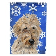 Golden Doodle 2 Winter Snowflakes Garden Flag