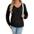 thumbnail image 2 of Women'S Crochet Sweater Top Hollow Out Long Sleeve Pullover Tops Fall Outfits Fashion Black XL, 2 of 9
