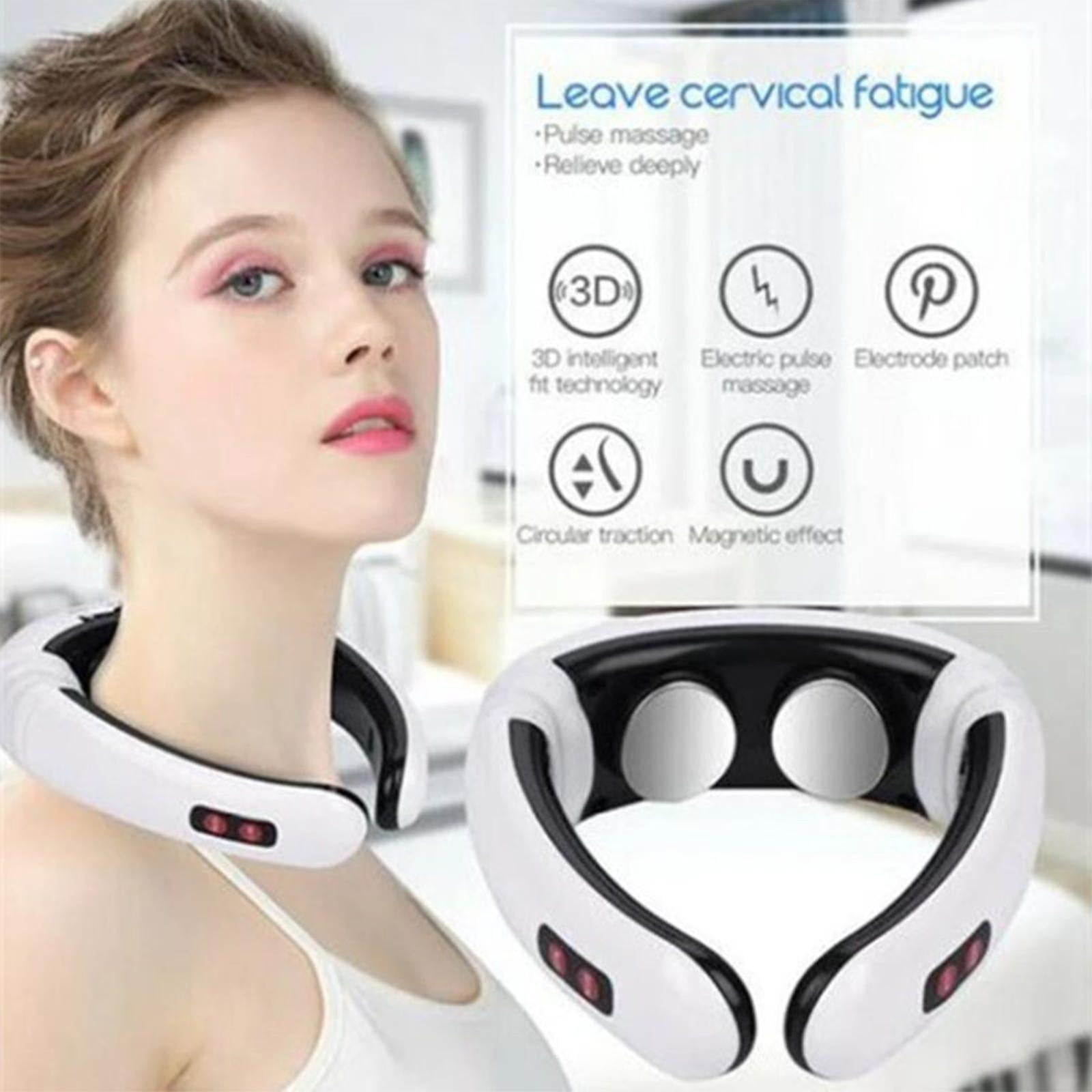 JuniShu ® Electric neck massager, portable neck massager for arthritis and neck pain, neck and body massager, heated neck massager, with 6 massage modes and 15x,white,Battery model,Battery model