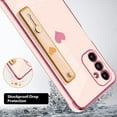thumbnail image 2 of Designed for Samsung Galaxy A13 5G Case with Strap Luxury Love Heart Plating Gold Bumper Phone Cover Wristband Kickstand Full Body Protective Slim Case for Women - Pink, 2 of 9