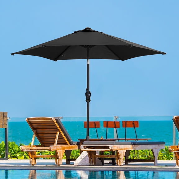 Autlaycil 7.5’ Patio Umbrella with Tilt and Crank, Adjustable Outdoor Market Umbrellas, 6 Sturdy Ribs UV Protection Water Resistance for Garden, Deck, Backyard, Pool (Black)