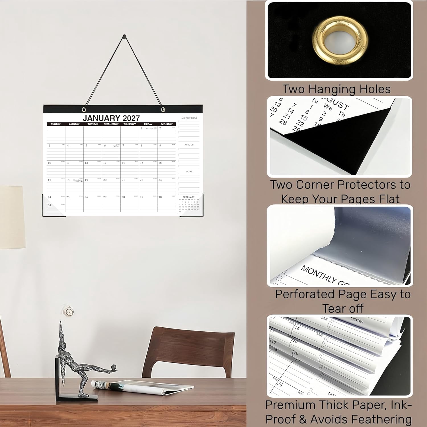 Desk Calendar 2026-2027, 21-Month Apr 2026 - Dec 2027, Large 17"x12" Desk/Wall Calendar, Ample Space, Thick Paper, Plastic Cover, Monthly Calendar 2026 Perfect for Home School & Office Organization