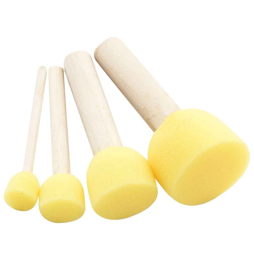 4 Pieces Round Sponge Foam Brush Set Paint Sponge Brush Wooden
