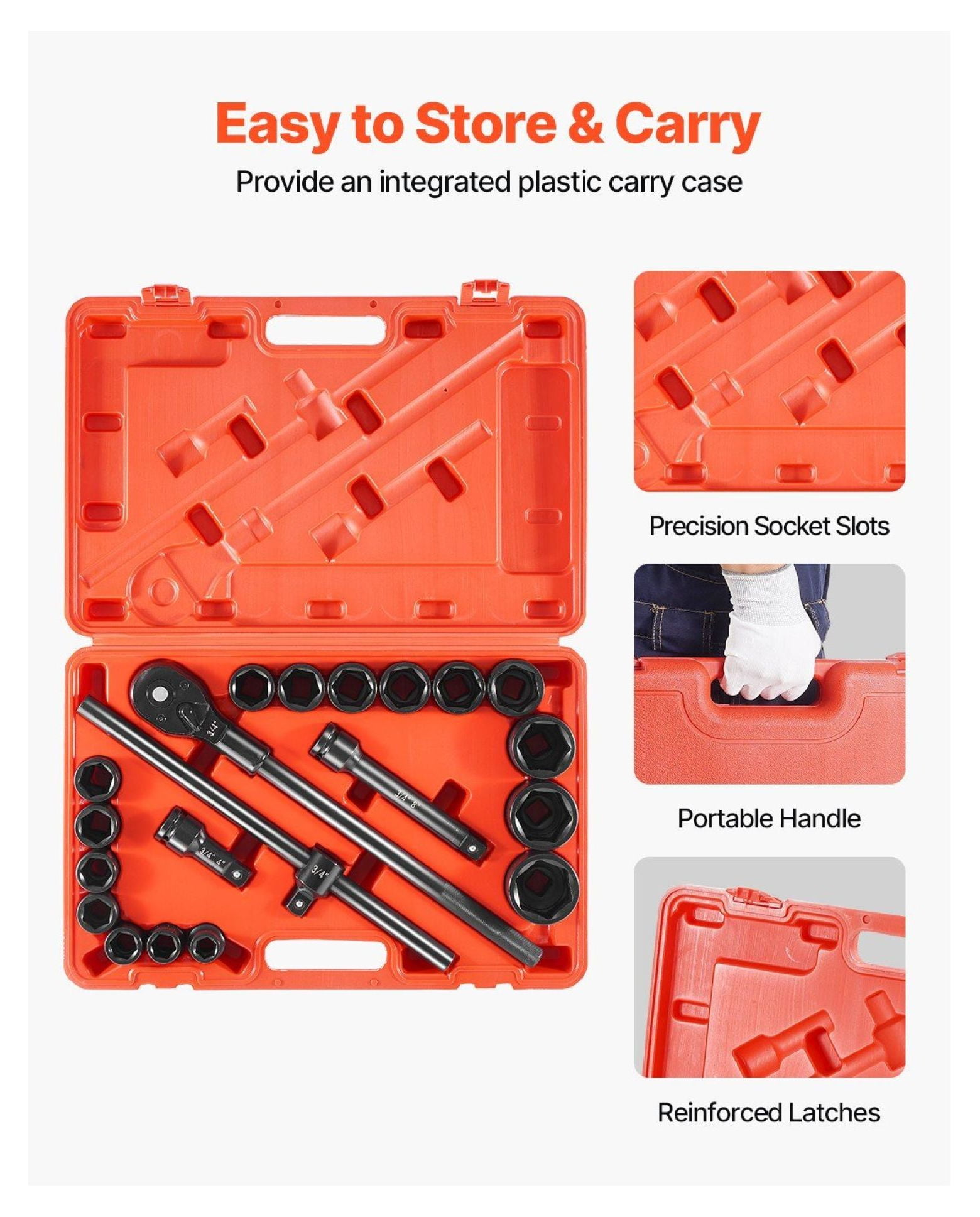 3/4 Inch Impact Socket Set 21 Piece - SAE Impact Sockets - 3/4 Drive Deep Socket Set for Trucks & RVs - 6 Point Heavy Duty Impact Wrenches
