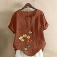 thumbnail image 3 of STETMN Oversized Short Sleeve Tops for Women Foral Print Crewneck Tee Loose Button Trim Casual T-Shirt, 3 of 5
