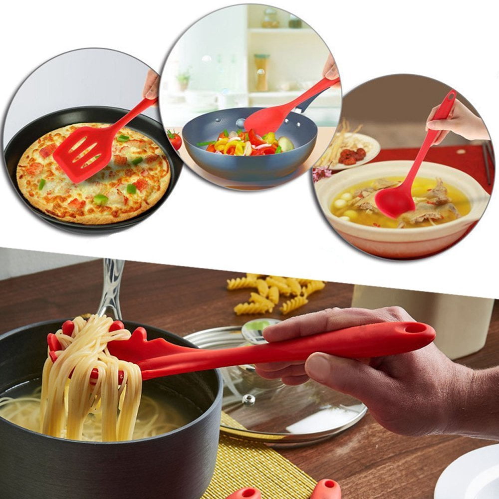 G-WELL 10-Pieces Silicone Kitchen Cooking Utensils Set (Red)
