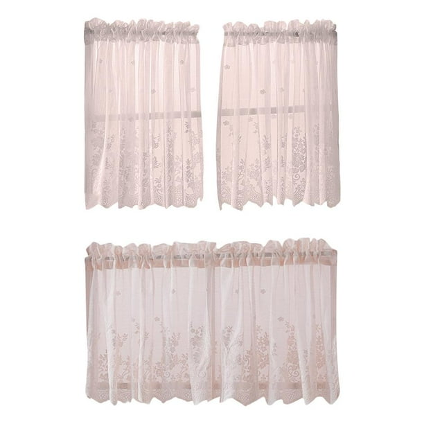 Cortina para ventana de cocina de 3 piezas Perfecl Niveles de ventana de encaje bordado