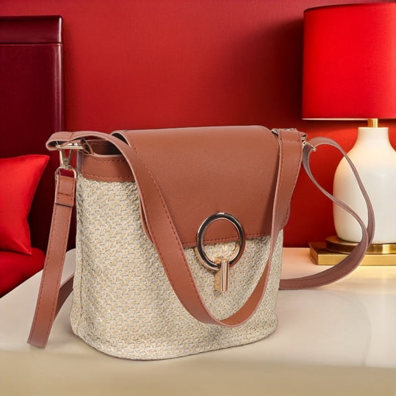 OUNONA Stylish Brown Woven Crossbody Bag Lightweight Shoulder Purse for Women Versatile Everyday Use