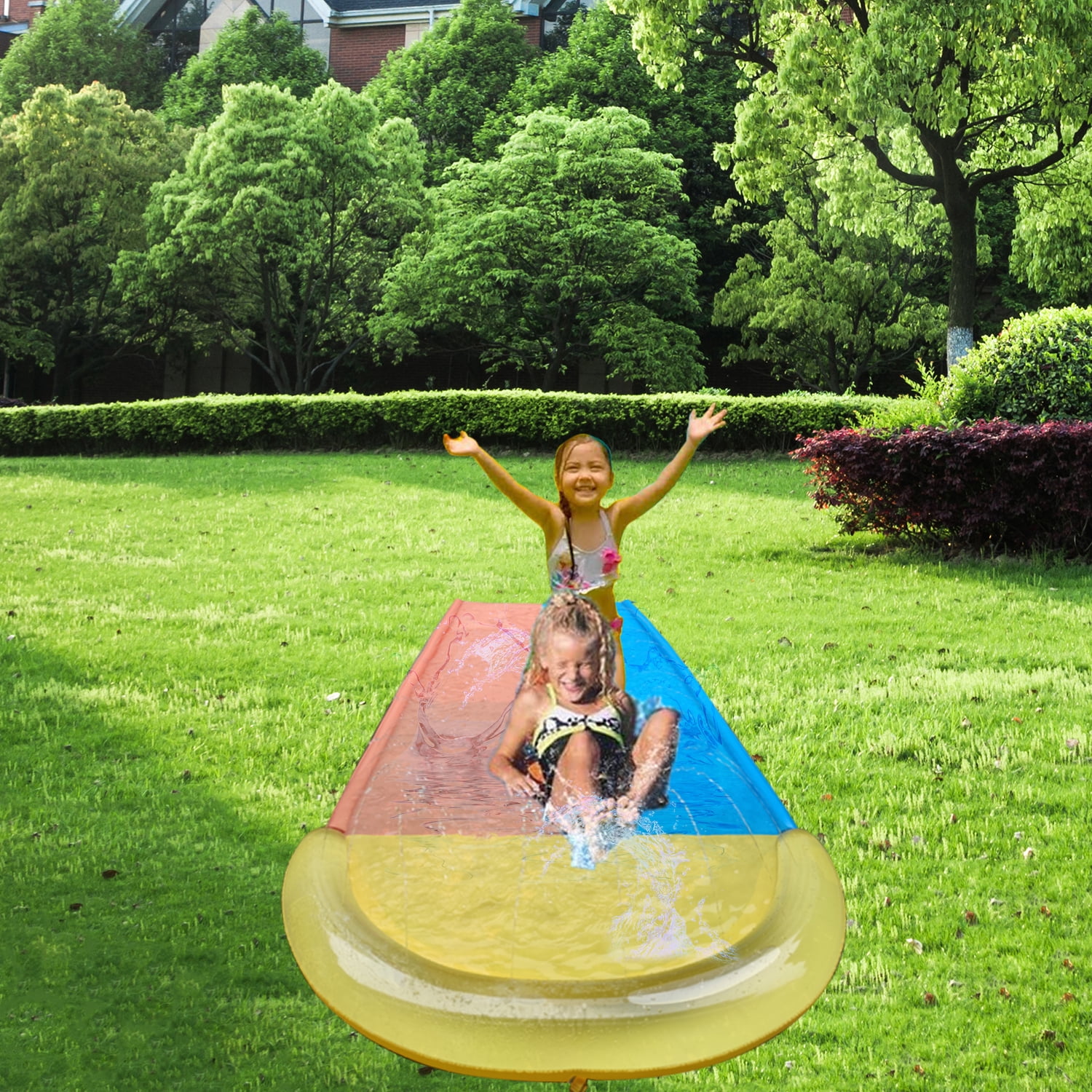DimpleChild Kids Lawn Water Slide with 2 Body Boards, PVC, 16 ft x 5 ft