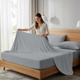 thumbnail image 4 of Drap Plat Simple en Percale 100 % Coton Frais et Net Grand Lit Gris Pâle par Color Sense, 4 of 13