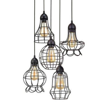 Revel Wyatt 15 Rustic Industrial 5 Light Adjule Cage Metal Revel Wyatt 15 Rustic Industrial 5 Light Adjule Cage Metal Multi Pendant Chandelier