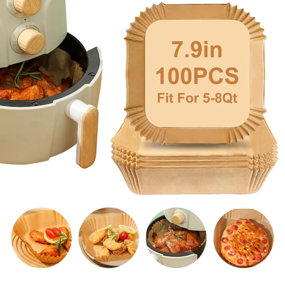 Air Fryer Liners Disposable Paper,100Pcs Airfryer Paper Liners,Non Stick Parchment Paper Liners,Food Grade Air Fryer Accessories for Microwave Oven Steamer 7.9 inch Square