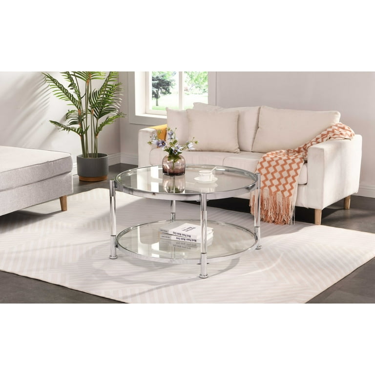 Contemporary Round Acrylic Coffee Table with 32.3 inch Tempered