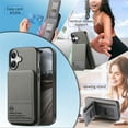 thumbnail image 3 of For iPhone 16 Wallet Phone Case,Twill Pattern Design,With Card Slots,Flip Premium PU Leather Magnetic Closure Kickstand Heavy Duty Protective Shockproof Rugged Phone Case,Gray, 3 of 9