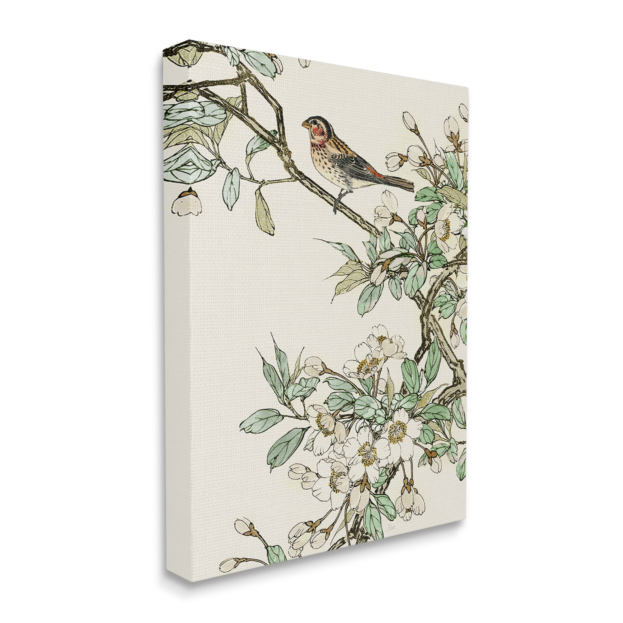 Stupell Industries Traditional Dogwood & Bird Botanical & Floral Painting Gallery Wrapped Canvas Art Print Wall Art, 30 x 40