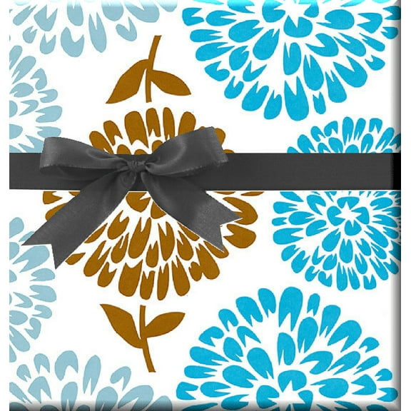 Bright Costal Blooms Blue White Brown Specialty Gift Wrapping Paper Premium Specialty 15Ft Roll