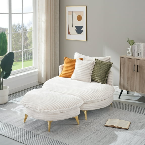 2 Beige Corduroy With 3 Pillows And Sponge Filling - For A Cozy Feeling Mid-century Modern Love Seat 2 Seats, Pillows, Metal Trim Bars