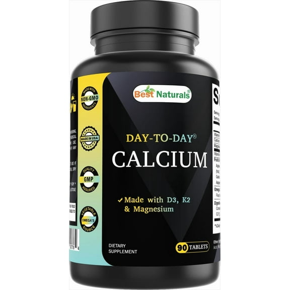 Best Naturals Calcium with D3 K2 Magnesium 90 Tablets - Made with Digestive Enzyme, Probiotics, Omega Blend